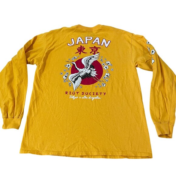 Riot Society Men's Bird Graphic Long Sleeve Tee Japan Design Yellow Cotton Large - Picture 5 of 5